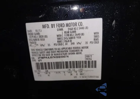 2019 Ford Edge Sel from USA, damaged, VIN 2FMPK4J97KBB59074